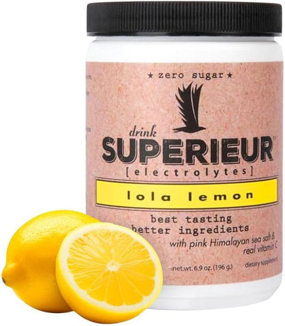 Superieur Electrolytes – Plant Based Electrolyte Supplement w/Sea Minerals for Hydration & Recovery – Keto Friendly, Non-GMO, Zero Sugar, Vegan Healthy Sports Drink Powder – Lola Lemon (70 Servings)