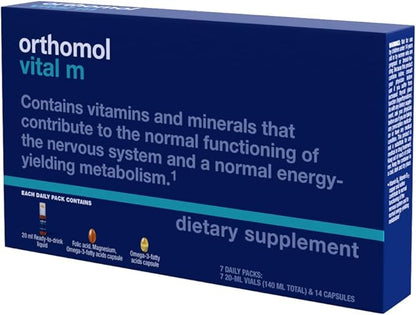 Orthomol Vital M Vial, Men's Multivitamin, 7-Day Supply, Vitamins A, B, C, D, E, K, Calcium, Iodine, Omega-3…