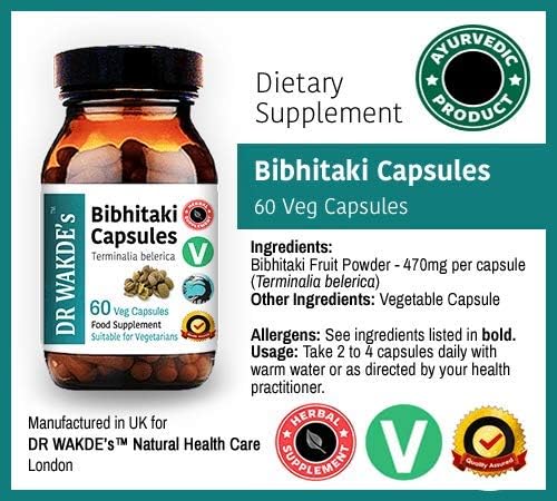 DR WAKDE'S Bibhitaki Capsules (Beheda, Terminalia belerica, 60 Veg Caps, Plant-Based Supplement, Ayurvedic Herb, All Natural, Vegan)