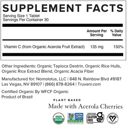 Truvani Vitamin C | USDA Organic | High Absorption, Antioxidant Supplement, Higher Bioavailability Immune System Support | Made with Real Food | 30 Servings