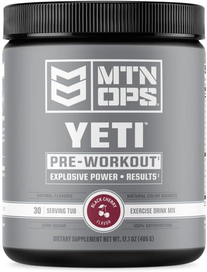 MTN OPS Yeti Monster Pre-Workout Powder Energy Drink 30-Serving Tub, Black Cherry
