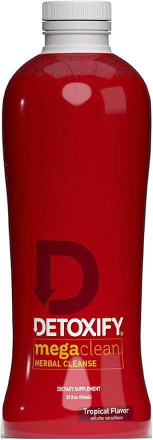 Detoxify Mega Clean Herbal Cleanse – Tropical – 32 oz – Professionally Formulated Herbal Detox Drink – Enhanced with Milk Thistle, Ginseng Root & Guarana Seed – Plus Sticker