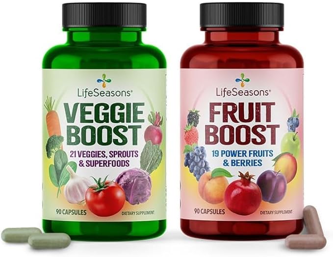 LifeSeasons Fruits & Veggies Supplements - 40 Fruit & Vegetable Superfoods - Nutritional Support for Immunity and Wellness - Vitamins Minerals & Antioxidants - 3X Potency - 90 Count (Pack of 2)