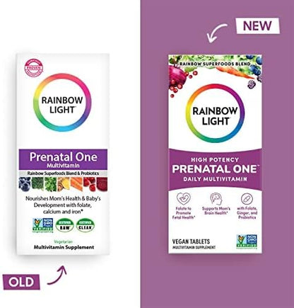 Rainbow Light High-Potency Prenatal One Multivitamin, Prenatal Health Multivitamin Supports Mom's Health and Baby's Development, With Vitamin C, Vegan, 60 Count