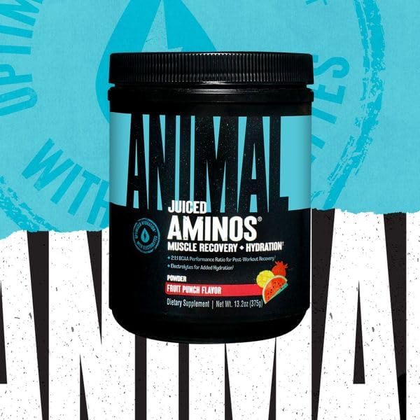 Animal Juiced Amino Acids - BCAA Powder EAA Matrix Plus Hydration with Electrolytes and Sea Salt Anytime Recovery and Improved Performance, Fruit Punch Flavor, 30 Servings