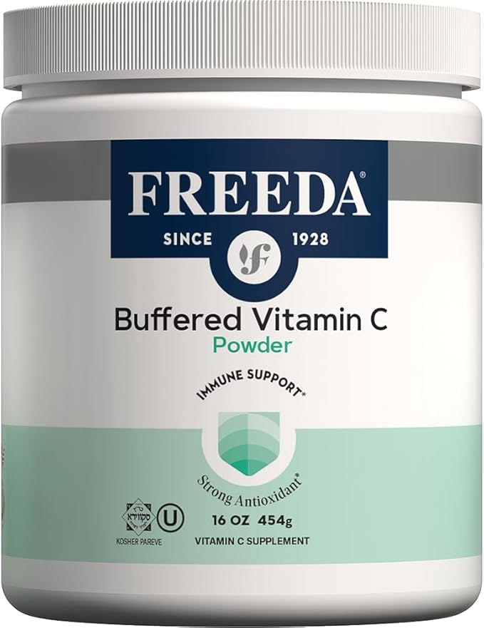 FREEDA Vitamin C - Buffered Vitamin C Powder - Kosher - Powerful Antioxidant Immune Support - Sensitive Stomach Vitamins C Drink - Calcium Ascorbate - Sugar Free Vitamin C - VIT C Supplement (16 oz)