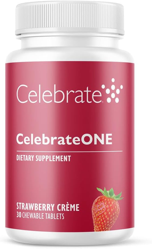 Celebrate Vitamins CelebrateONE Chewables, Iron Free - One A Day Bariatric Multivitamin, Essential Vitamins & Minerals - Gastric Bypass & Sleeve Gastrectomy Supplement - Strawberry Creme (30 Tablets)