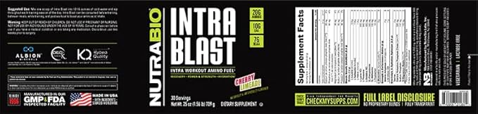 NutraBio Intra Blast BCAA EAA Electrolyte and Hydration Powder - Amino Acid Supplement, EAA/BCAA Powder - Non-GMO and Gluten Free - Cherry Limeade - 30 Servings