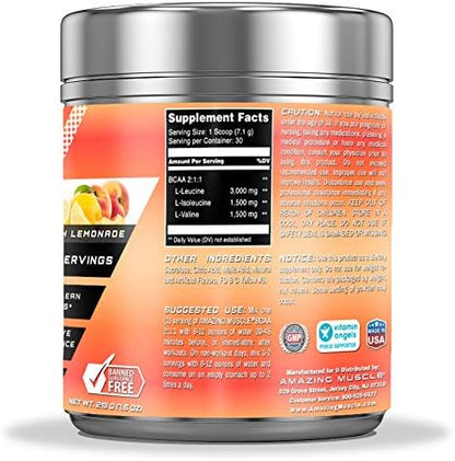 BCAA 2:1:1 Branched Chain Amino Acids Supplement | 6000 Mg Per Serving | Peach Lemonade Flavor | 30 Servings
