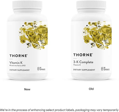 THORNE Vitamin K (Formerly 3-K Complete) - Vitamins K1 and K2 (as MK-4 and MK-7) - Supports Strong Bones - 60 Capsules