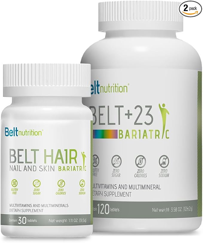 Combo Belt +23 Bariatric Multivitamin and Multimineral and Belt Hair, Nail and Skin (Gastric Bypass, Sleeve Gastrectomy) with Iron - No Flavor - 1 Month Supply