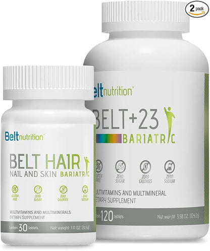 Combo Belt +23 Bariatric Multivitamin and Multimineral and Belt Hair, Nail and Skin (Gastric Bypass, Sleeve Gastrectomy) with Iron - No Flavor - 1 Month Supply