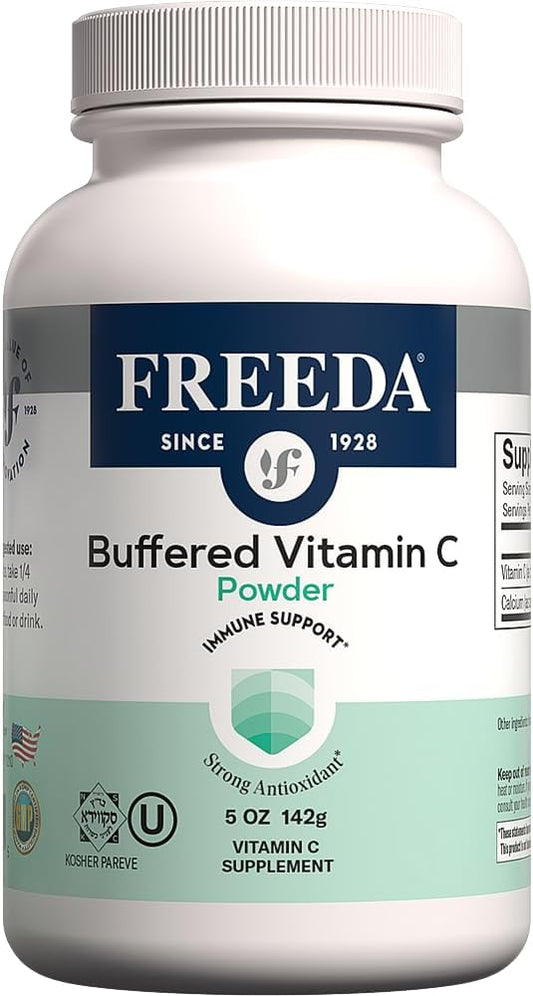 FREEDA Vitamin C - Buffered Vitamin C Powder - Kosher - Powerful Antioxidant Immune Support - Sensitive Stomach Vitamins C Drink - Calcium Ascorbate - Sugar Free Vitamin C - VIT C Supplement (5 oz)