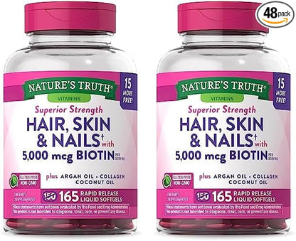 Nature's Truth Hair, Skin & Nails Vitamin | 5000mcg Biotin | 165 Softgels | with Collagen | Non-GMO & Gluten Free Supplement (Pack of 2)
