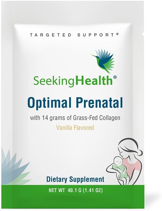Seeking Health Optimal Prenatal with Collagen, Women’s Multivitamin with B12, L-5-MTHF, Choline, Methylation Support, Supports Fertility & Conception through Pregnancy & Breastfeeding (15 servings)*