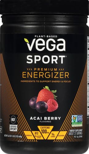 Vega Sport Pre-Workout Energizer, Berry - Pre Workout Powder for Women & Men, Supports Energy and Focus, Electrolytes, Vegan, Keto, Gluten Free, Non GMO, 1.1 lbs