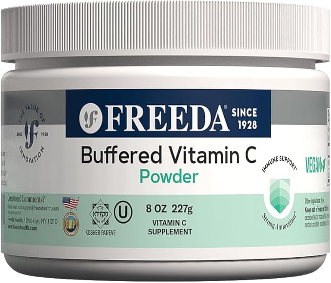 FREEDA Vitamin C - Buffered Vitamin C Powder - Kosher - Powerful Antioxidant Immune Support - Sensitive Stomach Vitamins C Drink - Calcium Ascorbate - Sugar Free Vitamin C - VIT C Supplement (8 oz)
