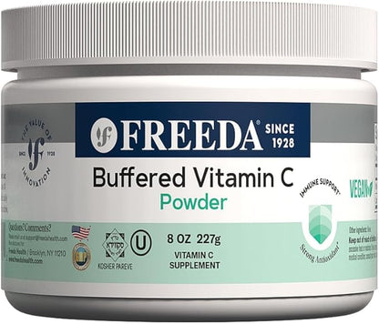 FREEDA Vitamin C - Buffered Vitamin C Powder - Kosher - Powerful Antioxidant Immune Support - Sensitive Stomach Vitamins C Drink - Calcium Ascorbate - Sugar Free Vitamin C - VIT C Supplement (8 oz)