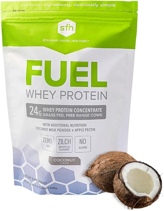 SFH Fuel Whey Protein Powder Great Tasting Grass Fed Whey | MCTs & Fiber for Energy | All Natural | Soy Free, Gluten Free, No RBST, No Artificial Flavors (Coconut (2lb Bag))