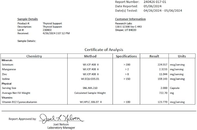 Research Labs Thyroid Support + Iodine Supplement - Energy, Metabolism, Focus (120 Total Capsules) - 2 Pack. Supports Proper Hormone Levels for Overall Well-Being. Made in USA.