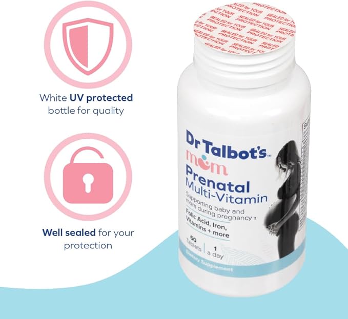 Dr. Talbot's Mom Prenatal Multi-Vitamin Daily Supplement - Folic Acid, Iron, Vitamins, and More - 60 Tablets