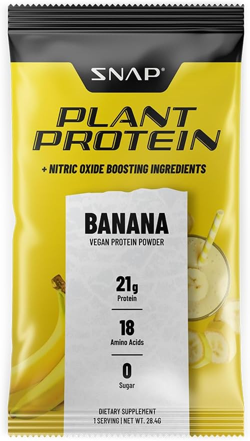 Snap Supplements 100% Plant Based Protein Powder Stick Packs with Nitric Oxide Booster (10 Pack, Banana)