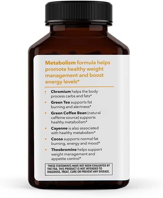 Metabolism - Weight Control Support & Energy Boosting Supplement - Natural Appetite Suppressant - Curbs Cravings - Green Tea, Coffee Bean, Chromium, Cacao & Theobromine - 140 Capsules