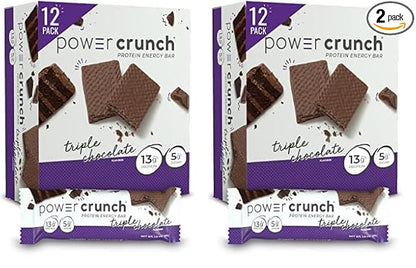 Power Crunch Protein Wafer Bars, High Protein Snacks with Delicious Taste, Triple Chocolate, 1.4 Ounce (12 Count) (Pack of 2)