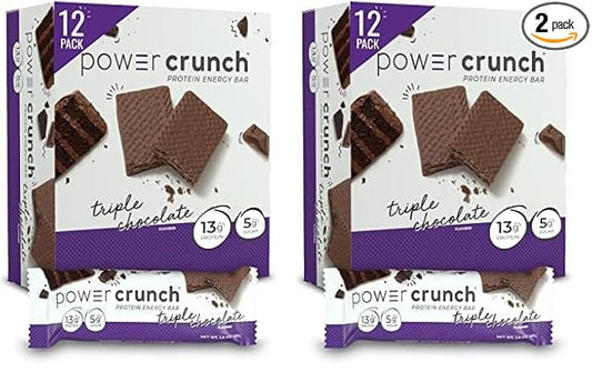 Power Crunch Protein Wafer Bars, High Protein Snacks with Delicious Taste, Triple Chocolate, 1.4 Ounce (12 Count) (Pack of 2)