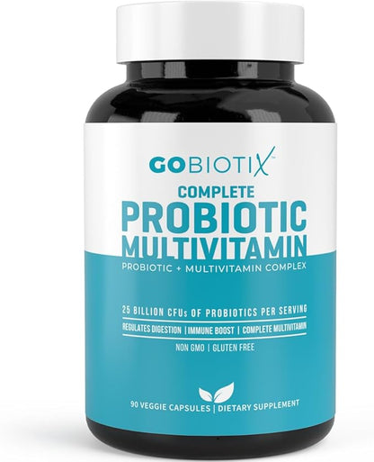 GOBIOTIX Probiotic Multivitamin Supplement - Daily Multivitamins with Probiotics - 25 Billion CFU - Boost Immunity and Digestive Health, Probiotics for Women and Men - Gluten Free Pills - 90 Capsules