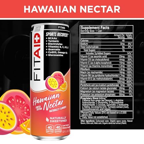LIFEAID FITAID Workout Recovery Blend, Variety Pack, BCAAs, Glucosamine, Full B Complex, Electrolytes, Omega-3s, 100% Clean, Vegan, Naturally Sweetened & Flavored, 12-oz. cans (Pack of 24)