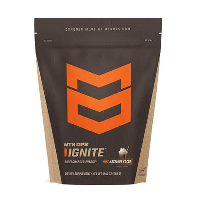 MTN OPS Hot Ignite Coffee Alternative | Hazelnut Cocoa Flavor | Instant Coffee Nootropic & L-Arginine L-Citrulline Blend for Cognitive Clarity, & Focus | 200mg Caffeine | 30 Servings