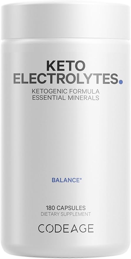Codeage Keto Electrolytes Supplement – Vegan Electrolyte Tablets w Magnesium, Potassium, Calcium & Salt - Electrolyte Powder Salt Pills & Drink Hydration Supplements - Non-GMO Keto Diet - 180 Capsules