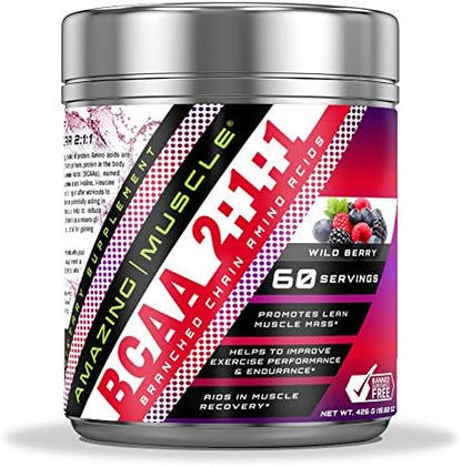 BCAA 2:1:1 Branched Chain Amino Acids Supplement | 6000 Mg Per Serving | 60 Servings | Wild Berry Flavor