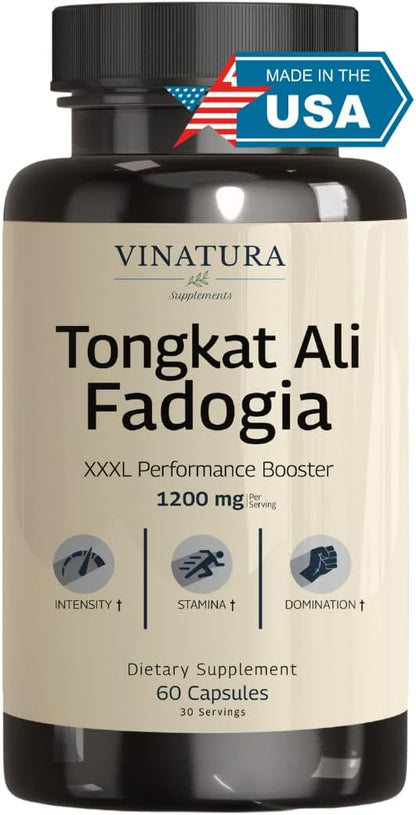 Tongkat Ali & Fadogia Agrestis - 1200mg, Enhanced with L-Citrulline and L-Arginine, Equivalent to 54,300mg Raw Per Serving *USA Made and Tested* Complex Herbal Supplement, 60 Capsules