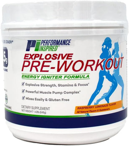 Performance Inspired Nutrition Pre-Workout Powder - All Natural - G-Free & Vegan Formula - Contains Citrulline - Nitrosigine - Green Tea - Arginine - Beta Alanine - Raspberry Lemonade - 23.84 Ounce