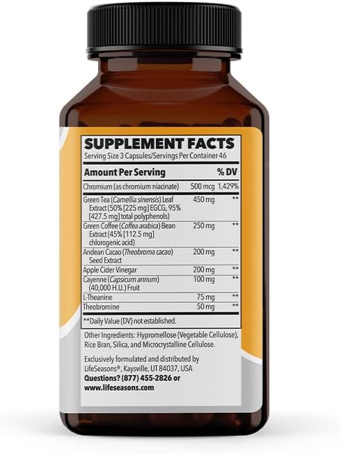 Metabolism - Weight Control Support & Energy Boosting Supplement - Natural Appetite Suppressant - Curbs Cravings - Green Tea, Coffee Bean, Chromium, Cacao & Theobromine - 140 Capsules