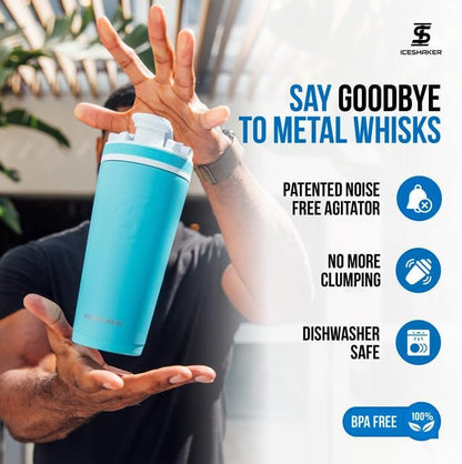 Ice Shaker Insulated Stainless Steel Shaker Bottle | 26oz, Caribbean | Cold for 30+ Hours | Insulated Cup with Twist-on Agitator | Odor-Free Shaker Cup for Protein Shakes, Water, Smoothies, Cocktails