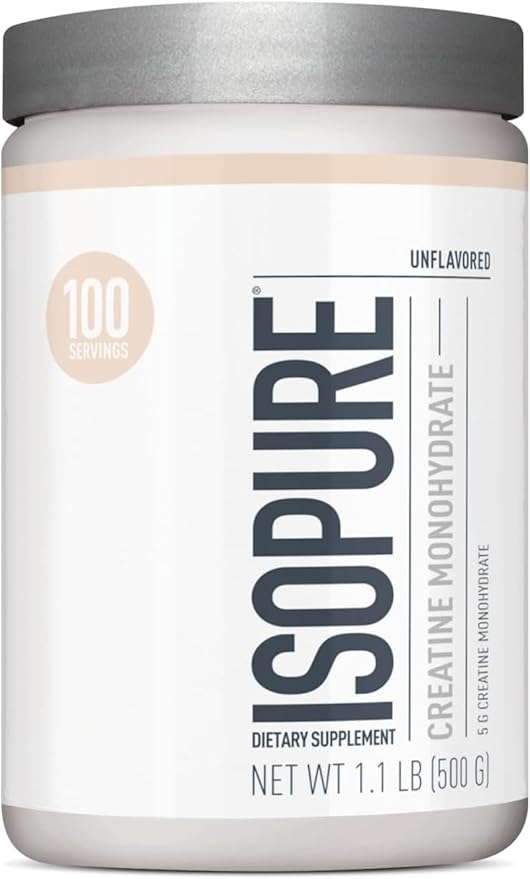 Bundle of Isopure Bovine Colostrum Supplement Powder, Gently Processed, 90 Servings + Isopure Unflavored Creatine Monohydrate Powder, 5g Creatine Monohydrate per Scoop, 100 Servings, 500g