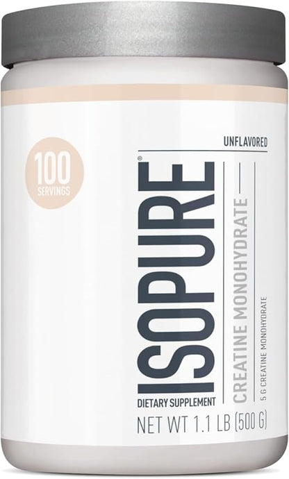 Bundle of Isopure Bovine Colostrum Supplement Powder, Gently Processed, 90 Servings + Isopure Unflavored Creatine Monohydrate Powder, 5g Creatine Monohydrate per Scoop, 100 Servings, 500g