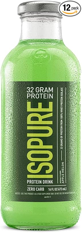 Isopure Zero Carb 32g Protein Ready-to-Drink, Whey Protein Isolate, Apple Melon, 16 Fl Oz (12 Bottles)
