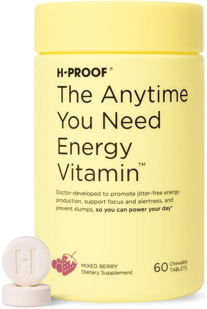 The Anytime You Need Energy Vitamin for Sustained Energy, Focus & Alertness with Jitter-Free Caffeine, 60 Chewable Energy Supplements (30 Servings), Mixed Berry