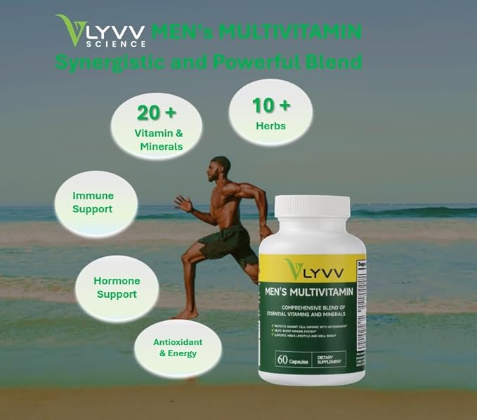 Lyvv Men's Multivitamin, Comprehensive Blend of Essential Vitamins and Minerals, 60 Capsules