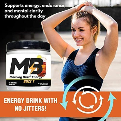 Morning Buzz Energy Drink Powder - Energy Boost Energy Drink - Sugar-Free Energy with Antioxidants - Morning Kickstart and Sports Nutrition Endurance Product - 30 Servings, Iced Tea, 8 Ounces
