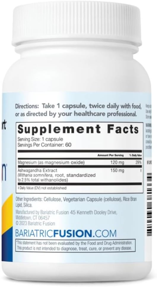 Bariatric Fusion Stress Support* | Vegan Supplement with Magnesium and Ashwagandha | Daily Vitamin for Women and Men | Gluten, Dairy and Soy Free | Non-GMO | 60 Capsules