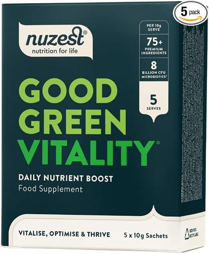 Nuzest Greens Powder Good Green Vitality – Vitamins, Minerals & Superfoods – Vegan Multivitamin Supplement (10g (Pack of 5))