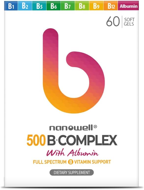 B-Complex 500 with Albumin - Dietary Supplement for Energy & Immune Support - 60 Softgels, 30 Day Supply