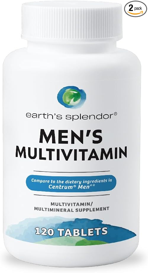 Earth's Splendor Men's Multivitamin, Overall Wellness Support for Men, Multimineral Supplements, Helps Support Metabolism, Vitamin B12, Vitamin A, C, D, E, K, B6 (120 Immune Support Tablets)