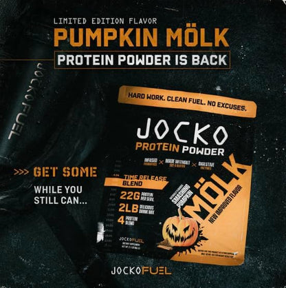 Jocko Mölk Whey Protein Powder 22g Sugar Free Monk Fruit Blend - Muscle Recovery & Growth, Packaging May Vary (31 Servings, Pumpkin)