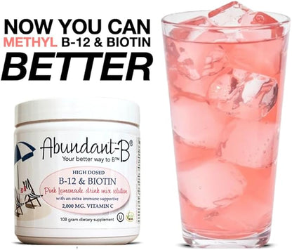 Sufficient-C Abundant-B High-Dose Methyl B-12 and Biotin Pink Lemonade Energy Drink Mix Solution - Flavor w/Function in Each Refreshing sip!